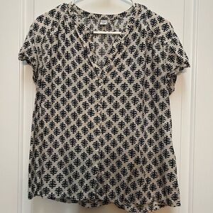 Old Navy Black and Cream Leaf Print Blouse